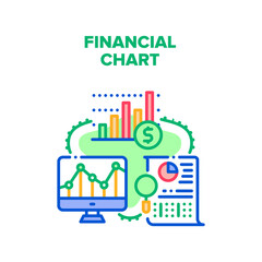 Financial Chart Vector Icon Concept. Financial Chart Researching And And Analyzing Finance Trade Report. Money Investment Infographic And Diagram Analysis. Business Color Illustration