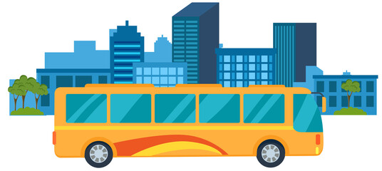 Tourist yellow bus with tinted windows rides in town. Public transport for transporting people © robu_s