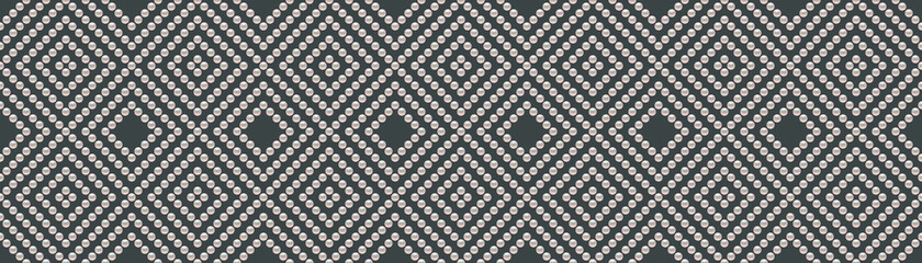 Dark luxury background with small pearls and rhombuses. Seamless vector illustration. 