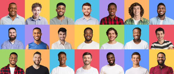 Composite collage of happy diverse multicultural men
