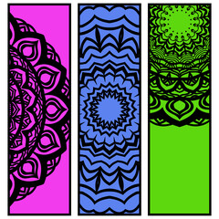 Bookmarks with mandala. Floral design. Vector illustration