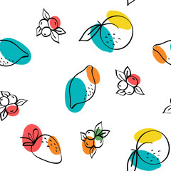 Bright Apricot and Lime Vector White Seamless