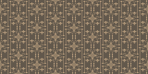 Background pattern in brown tones with ethnic ornament, wallpaper, vintage style. Seamless pattern, texture for your design. Vector illustration