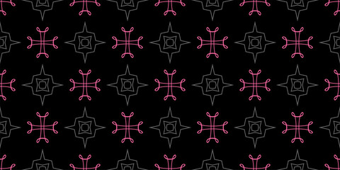 Dark background pattern with elegant geometric ornament on a black background, wallpaper. Seamless pattern, texture for your design. Vector image 