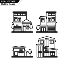 Vector illustration of a house and garden designed in an outline style for a real estate theme