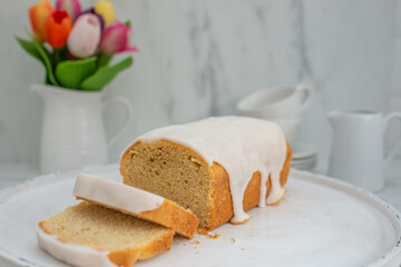 sweet home made lemon sponge cake with lemon frosting