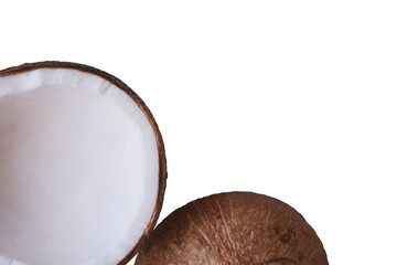 Isolated coconut on a white background. The shell of a coco cut in half.