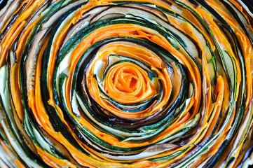Spiral and colorful vegetable tart.Food photography.
