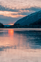 Sunrise over Lake Hjartsjø in the municipality of Hjartdal, Norway - obrazy, fototapety, plakaty