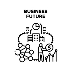 Business Future Vector Icon Concept. Business Future Investment And Calculating Profit, Growth Rate On Real Estate And Innovative Decision And Technology. Artificial Intelligent Black Illustration