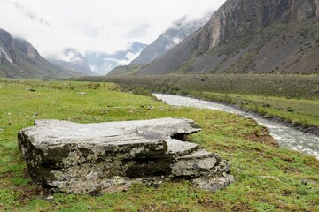 Stone table for your product montage in the mountains