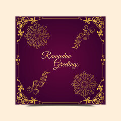 Ramadan Kareem Concept Banner or Voucher Template. Vector illustration for greeting card, poster and flyer. Place for Text.