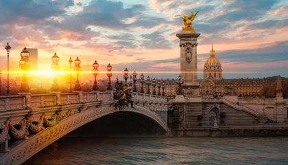 Papier Peint photo Pont Alexandre III Alexandre III Bridge at amazing sunset - Paris, France