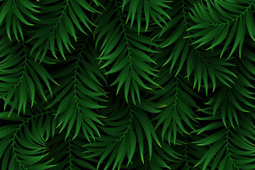 Naklejka na ściany i meble Exotic tropical background with palm leaves. Summer jungle design. Vector illustration.
