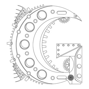 Vector letter G coloring book. An illustration on the theme of the alphabet in the steampunk style.