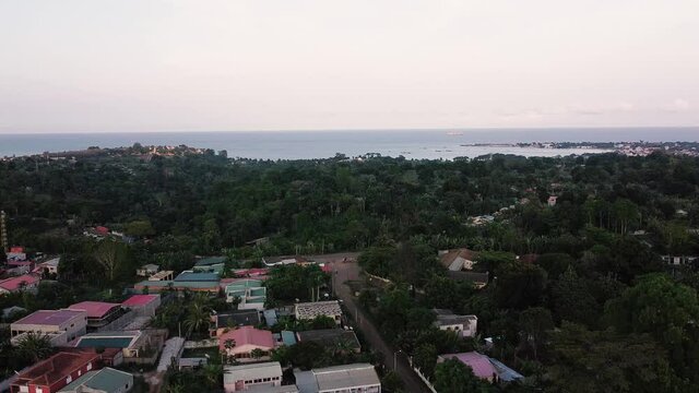 Aerial View of Island Shore Over Residential Area - S&atilde;o Tom&eacute; and Prince