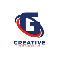 Corporation Letter G Logo With Creative Circle Swoosh Orbit Icon Vector Template Element in Blue and Red Color.