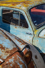 Old Soviet retro cars in the open air. Dump of a car of the Soviet era.