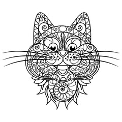 Vector fractal cat coloring book. Image on a white background.