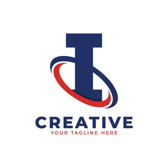 Corporation Letter I Logo With Creative Circle Swoosh Orbit Icon Vector Template Element in Blue and Red Color.