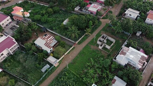 Aerial View of Residential Area in a Forest Island - S&atilde;o Tom&eacute; and Prince