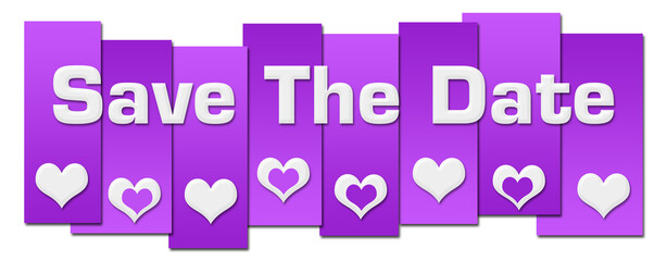 Save The Date Purple Lines Hearts Horizontal 