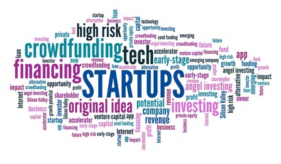 Fototapeta premium Startups concept illustration - word cloud for startup company