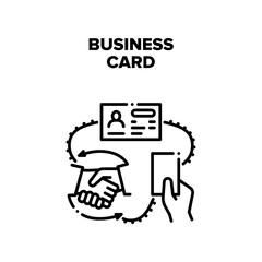 Business Card Vector Icon Concept. Business Card With Information Businessman Giving To Partner. Call Number And E-mail Info For Contact With Ceo Or Company Employee Black Illustration