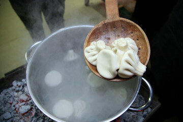 Cooking traditional georgian Khinkali