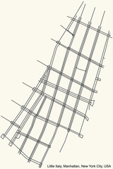 Black simple detailed street roads map on vintage beige background of the quarter Little Italy neighborhood of the Manhattan borough of New York City, USA