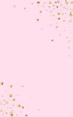 Golden Round Golden Pink Background. Shiny Polka Postcard. Bronze Confetti Bright Invitation. Circle Vector Texture.