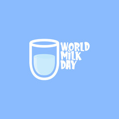 vector wold milk day outline style icon or label isolated on violet background. Milk day greeting poster design template. Milk day logo with milk glass