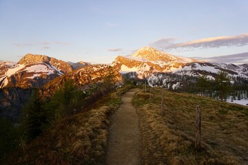 Sunset in the mountains of the Bavarian Alps in Berchtesgaden