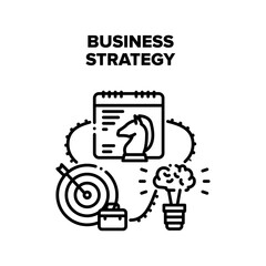 Business Strategy Planning Vector Icon Concept. Business Strategy Planning Realization Idea And Starting Start Up, Strategically Plan And Reaching Achievement. Project Development Black Illustration