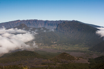 mountains in the fog