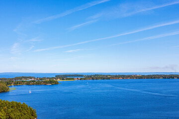 Fototapeta na wymiar Aerial view at a Karlsborg city and lake Vattern in Sweden