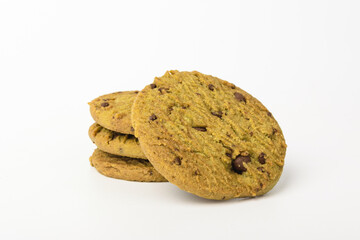 Green tea cookies on white background