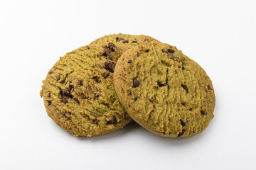 Green tea cookies on white background