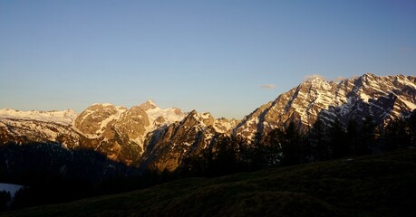 Sunset in the mountains of the Bavarian Alps in Berchtesgaden