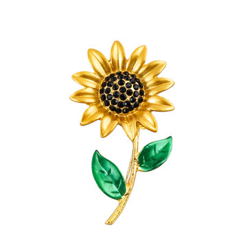 Fototapeta Sunflower brooch isolated on white background. Women's accessory for clothes