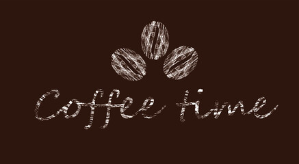Coffee time lettering with grunge texture. Text for poster, card, banner for cafe. Vector illustration