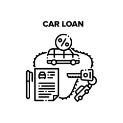 Car Loan Service Vector Icon Concept. Car Loan Service Investment Structure For Buy Under Credit Percents Transport And Getting Key From Vehicle. Payment Agreement For Automobile Black Illustration