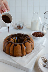 chocolate cake with coffee