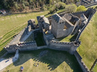 Naklejka premium Aerial view at Montebello castle at Bellinzona on the Swiss alps