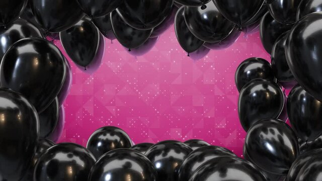 3d render frame of black balloons on a pink background