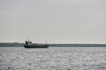 Commercial freight ship on the river in the Mykolaiv Ukraine