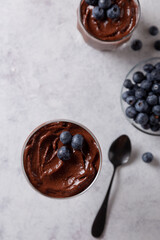 chocolate mousse and blueberries