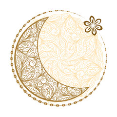 Golden cresent moon illustration. Ethnic style vector graphic.