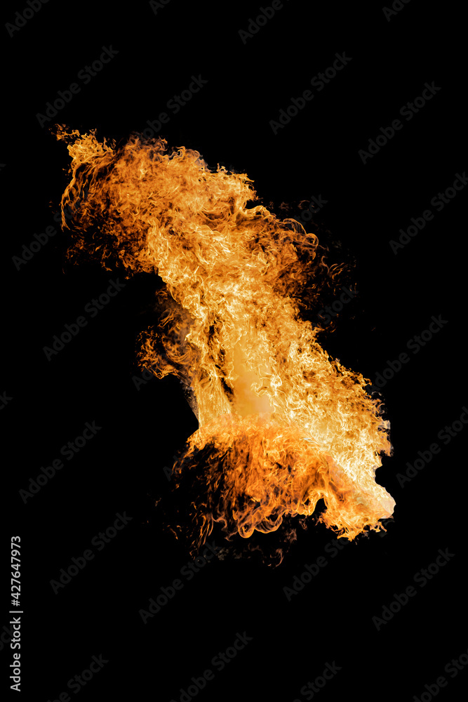 Aufkleber a close-up picture of the eruption of a fiery fire isolated on black background with clipping path