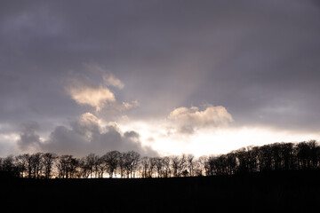 Obraz premium regnerisches Tagesende am Ruhrhöhenweg, Sonnenuntergang hinter Wolken
